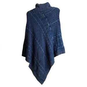 Lauren Ralph Lauren indigo blue 100% cotton cable knit poncho medium